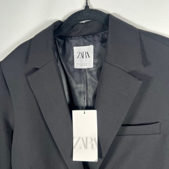 NWT ZARA BASIC Lined 2 Front Button Shoulder Pads Back Slit Blazer 2010/750 Sz M - Picture 6 of 16